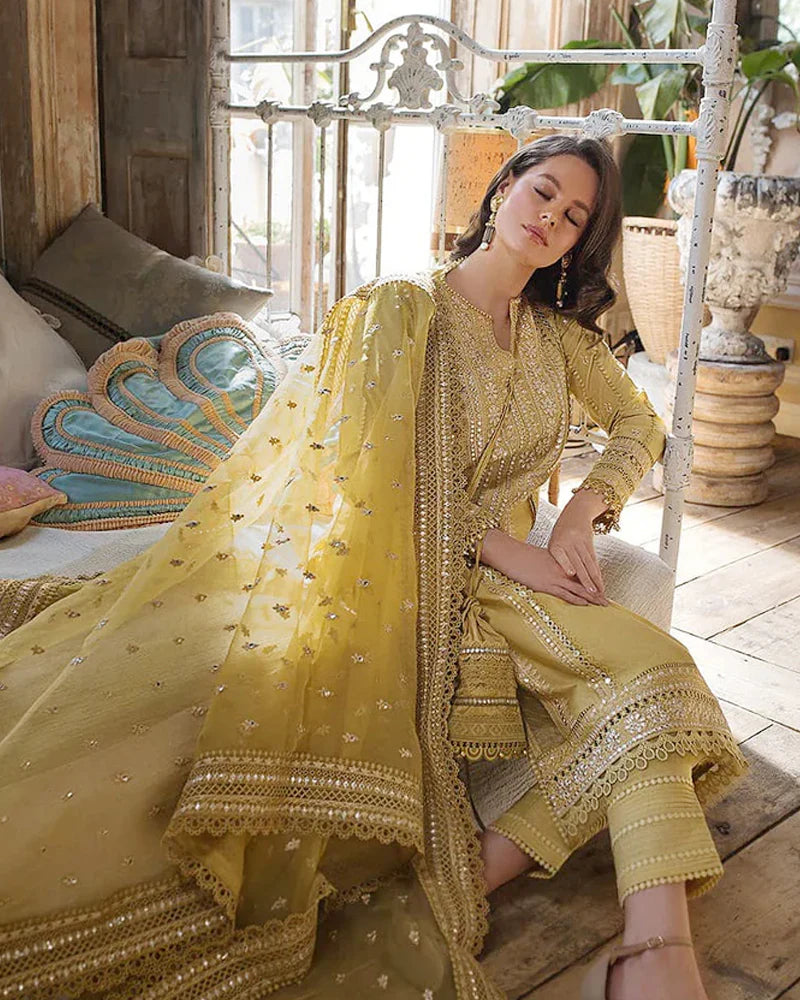 Linen 3-Piece Embroidered Suit 583 with Organza Sequins Embroidered Dupatta