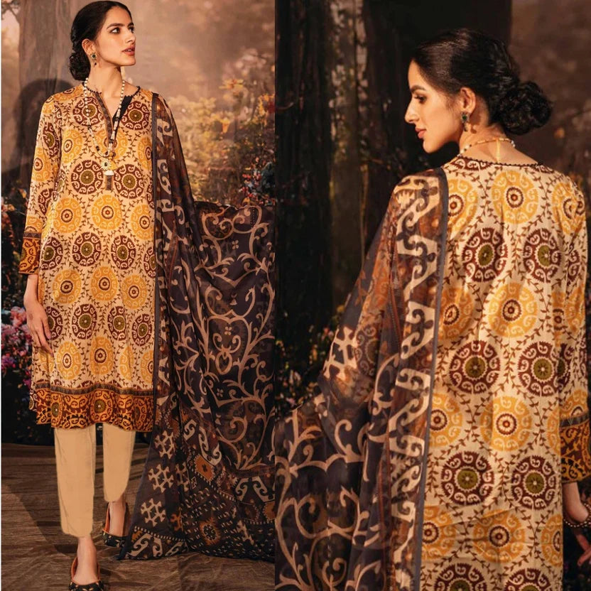 Lawn Printed 3-Piece Suit 754 with Voile Dupatta & Dyed Trouser – Summer Casual Wear
