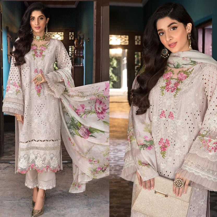 Alluring Chikankari Embroidered Lawn 3-Piece Suit with Digital Printed Dupatta – 5199
