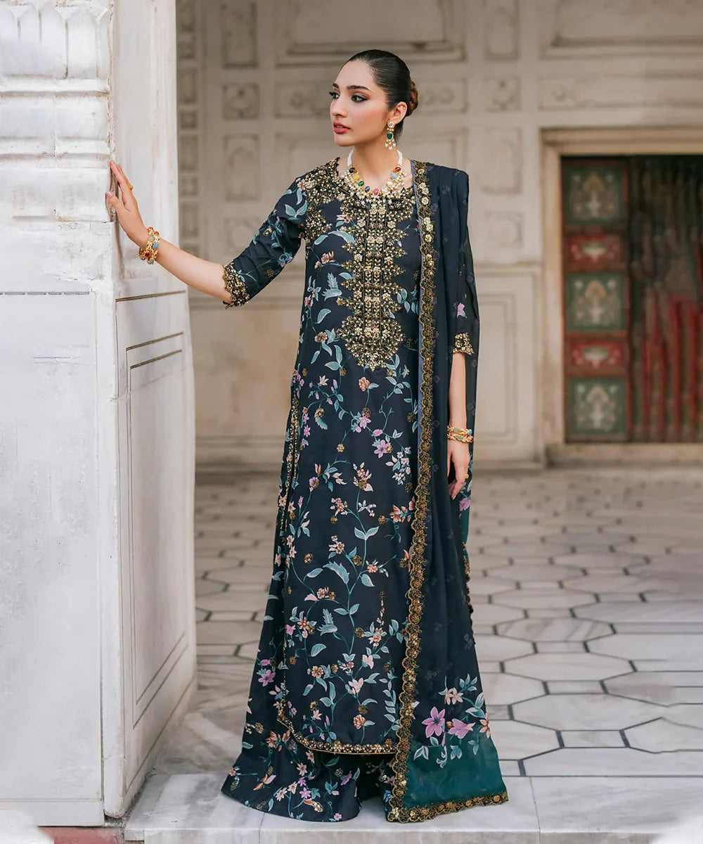 Printed Khaddar Suit for Winter with Organza Patch | 928