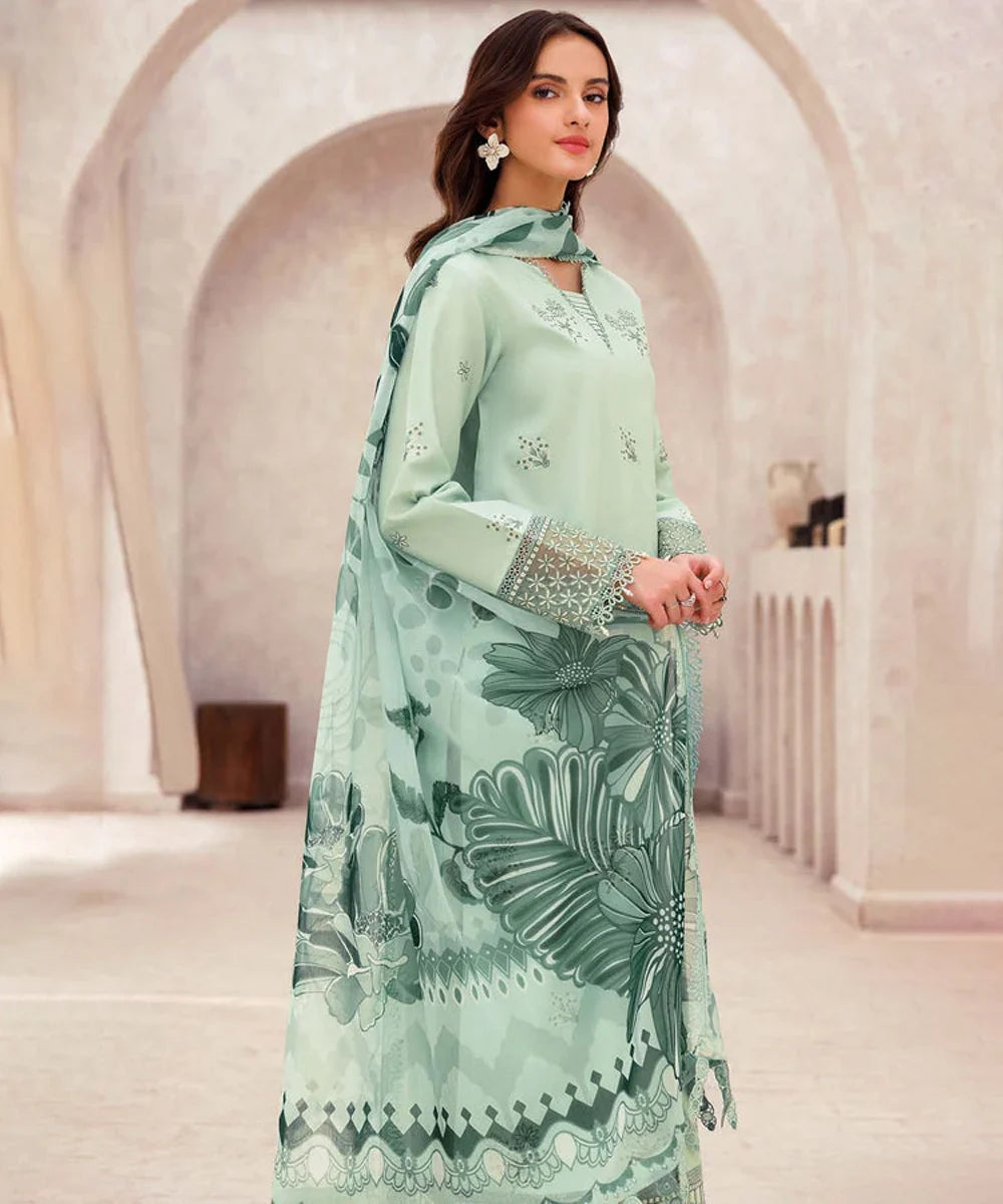 Dhanak 3-Piece Embroidered Suit 3279 with Digital Printed Wool Shawl – Chikankari Winter Set