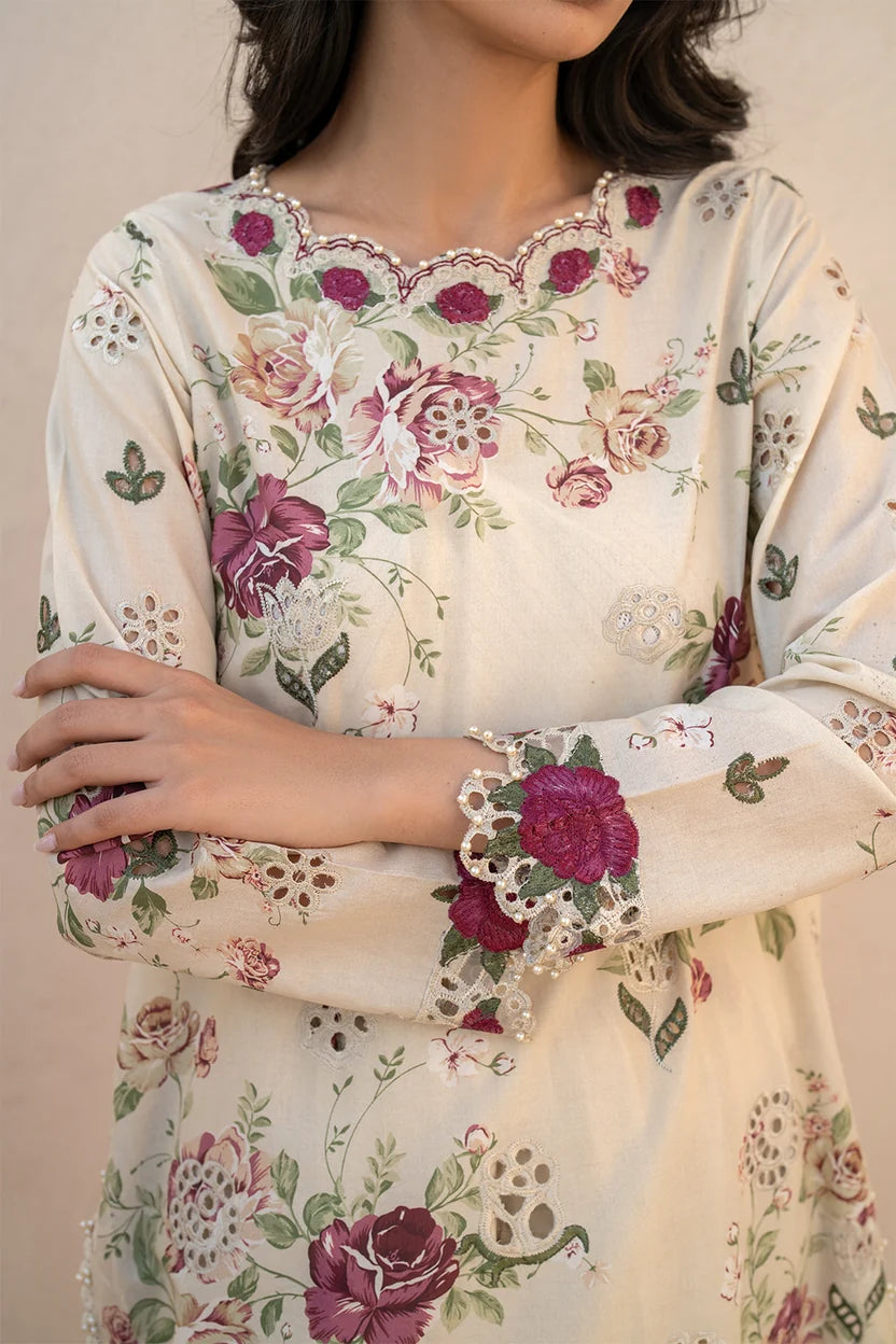 Unstitched Khaddar 3 Piece Dress with Organza Embellishment | 927