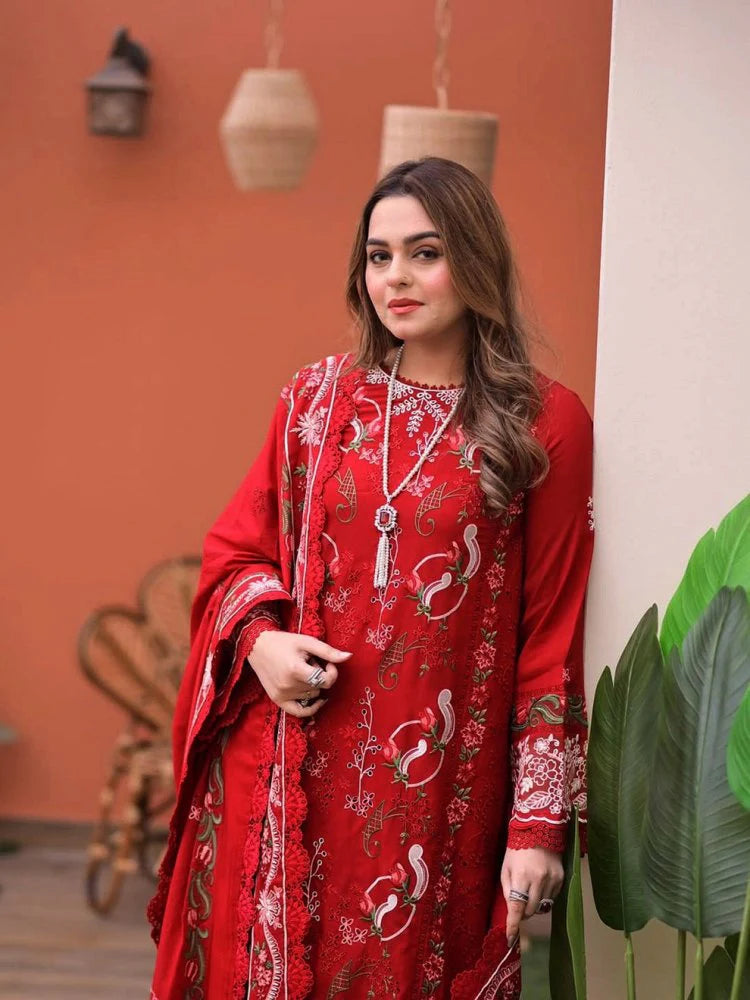 Chic Chikankari Embroidered Lawn 3-Piece Suit with Lawn Embroidered Dupatta – 5244