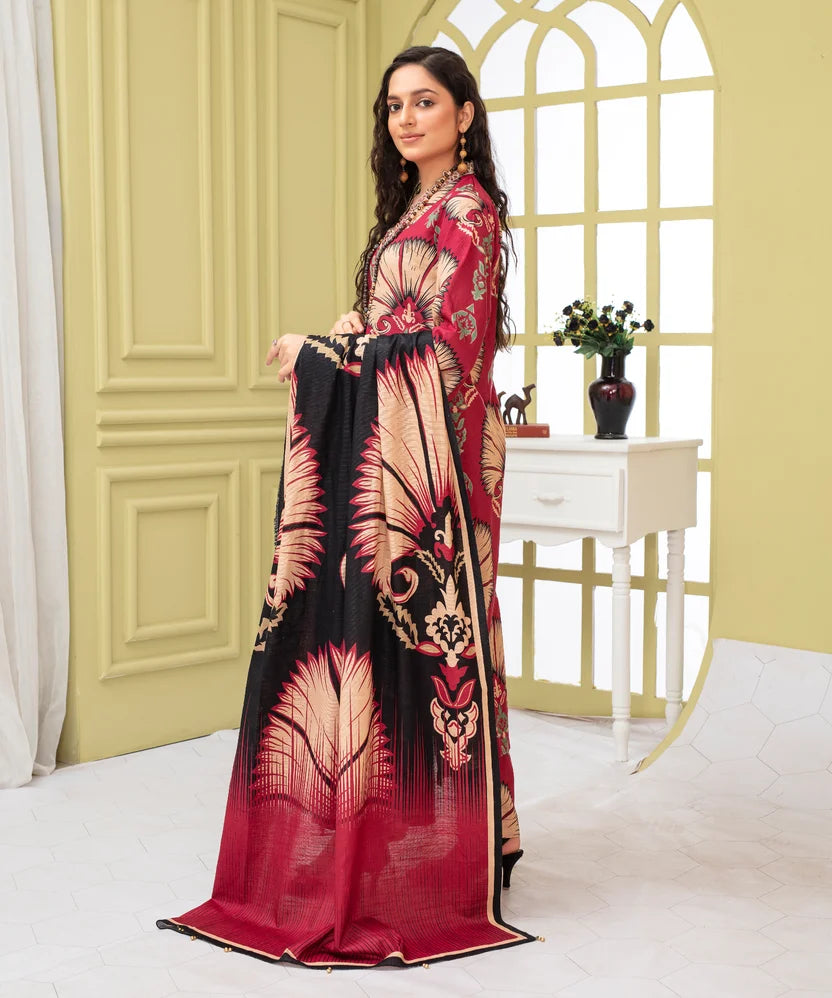 Khaddar Printed Suit with Embroidered Neckline & Daman Patch | 920