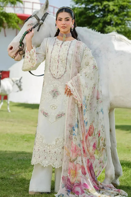 Timeless Chikankari Embroidered Lawn 3-Piece Suit with Digital Printed Jacquard Dupatta – 5202