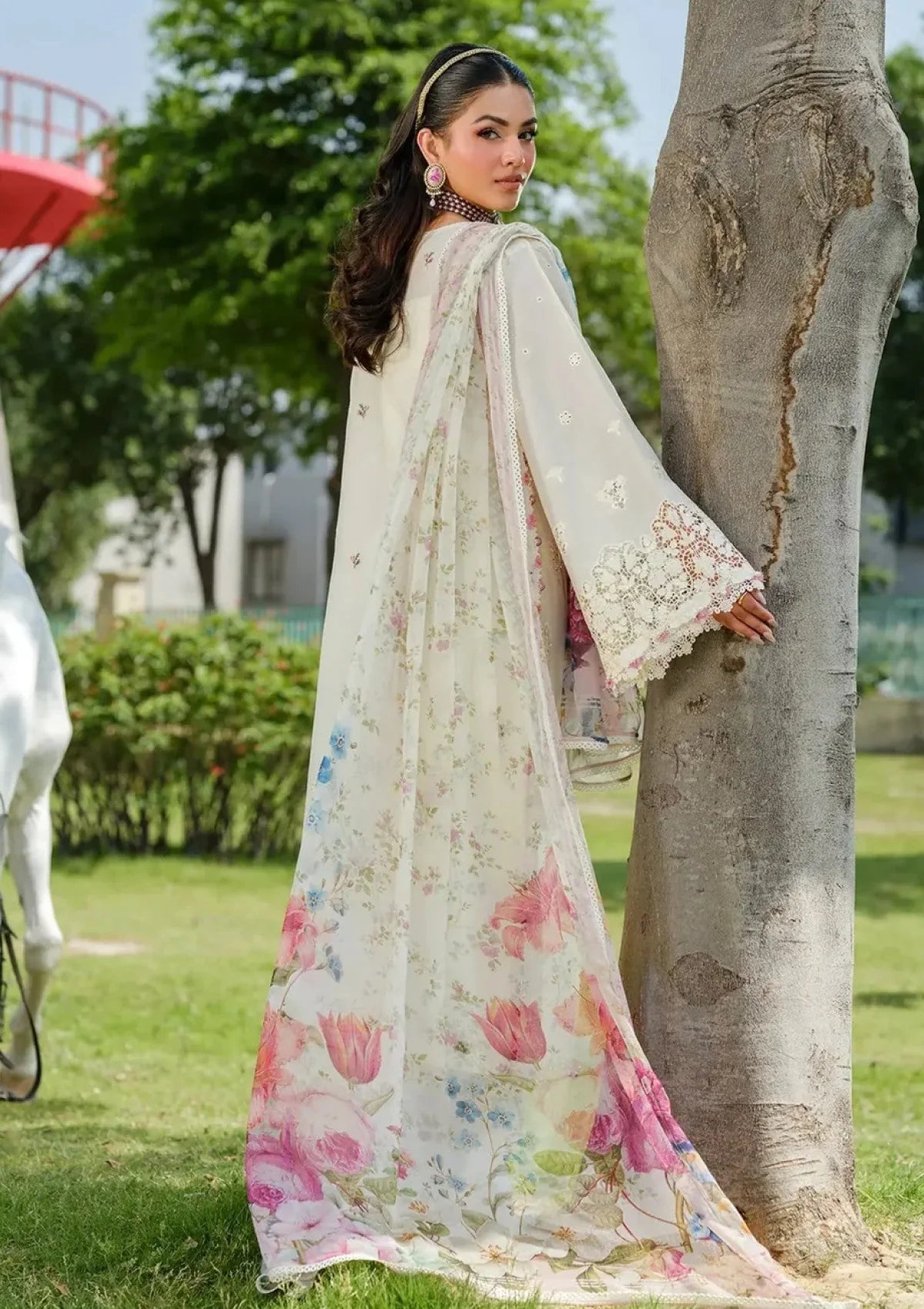 Timeless Chikankari Embroidered Lawn 3-Piece Suit with Digital Printed Jacquard Dupatta – 5202