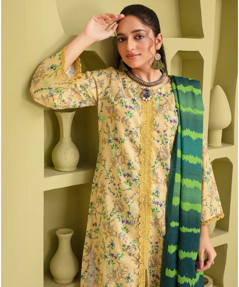 Printed Khaddar 3 Piece Unstitched Dress | 901