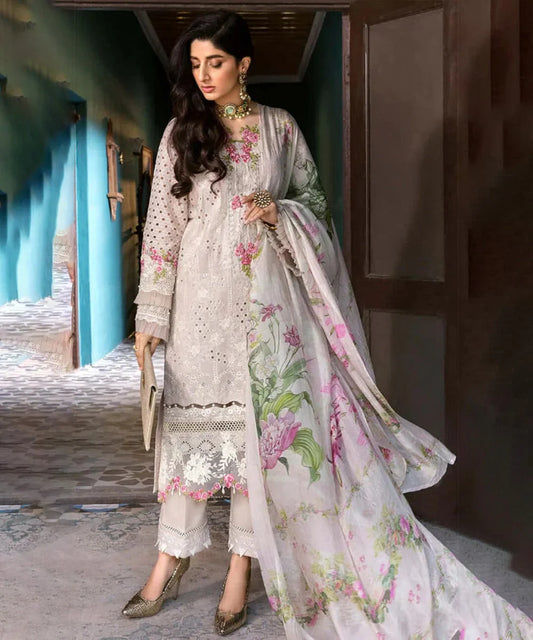 Alluring Chikankari Embroidered Lawn 3-Piece Suit with Digital Printed Dupatta – 5199