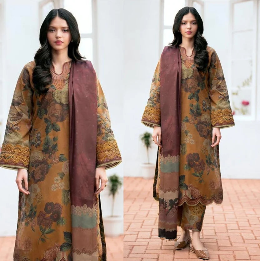 3PC Karandi Digital Printed Suit with Printed Dupatta & Trouser — 813