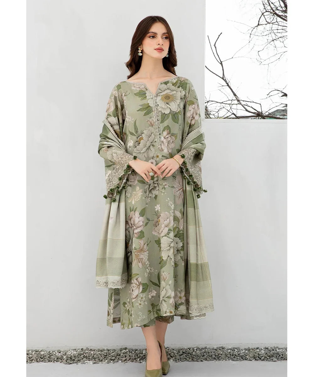 3PC Karandi Digital Printed Suit with Printed Dupatta & Trouser — 801
