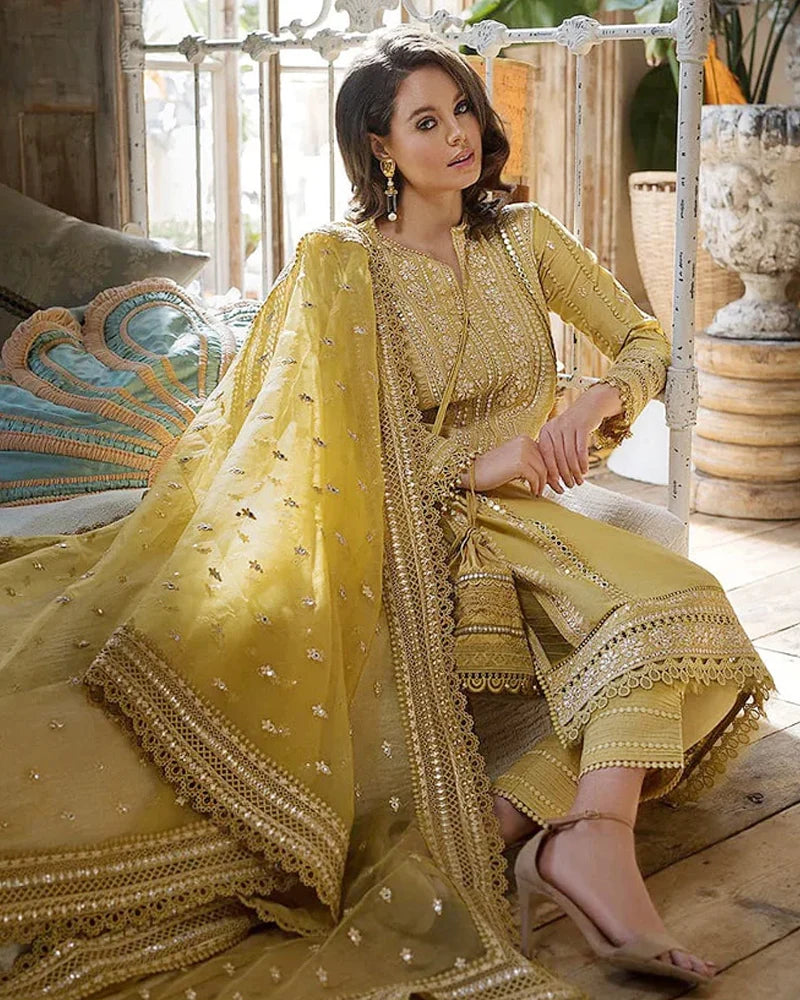 Linen 3-Piece Embroidered Suit 583 with Organza Sequins Embroidered Dupatta