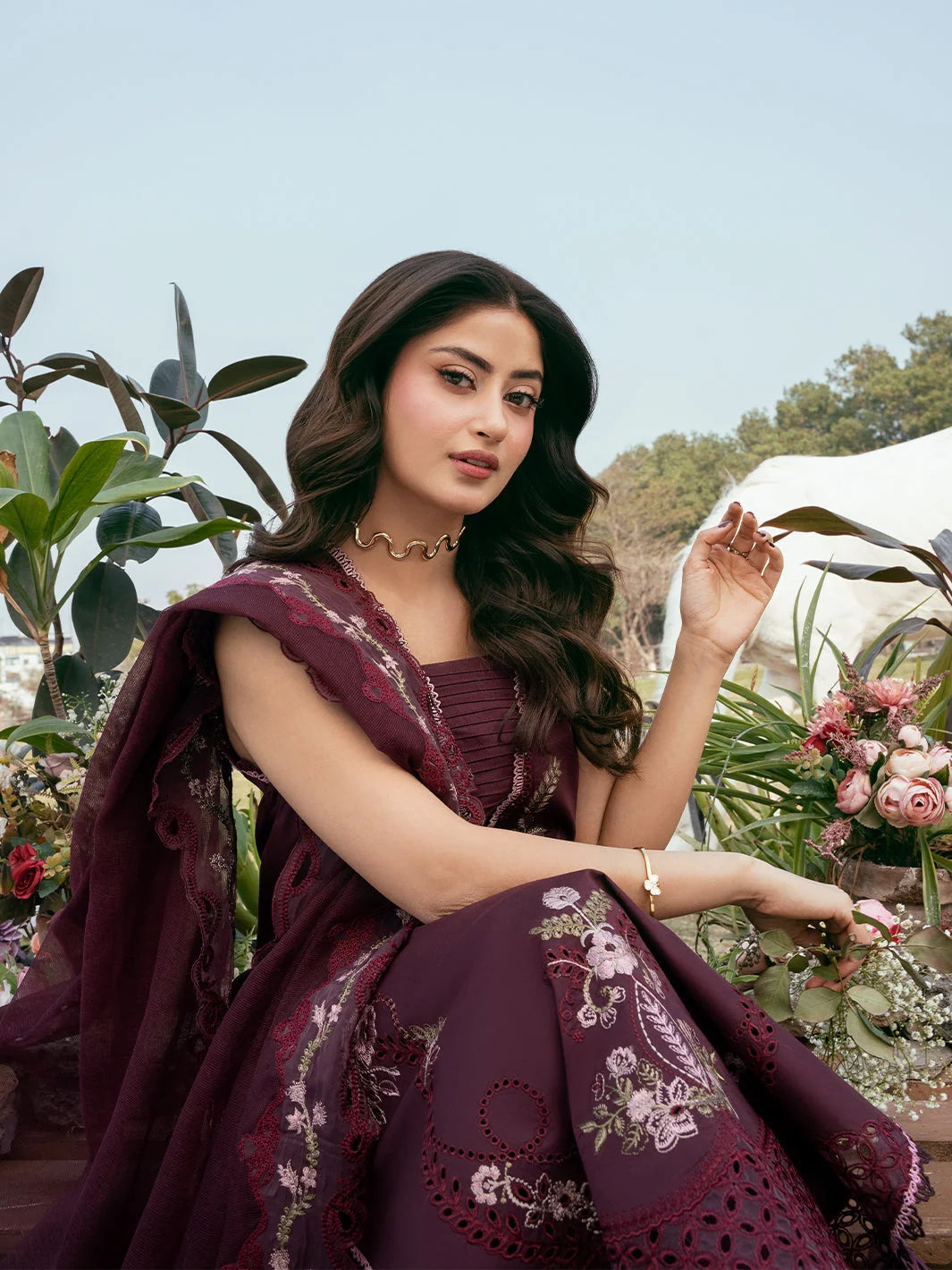By Saminaz Lawn 3 Piece Suit – Printed Shirt, Trouser & Embroidered Dupatta (778)