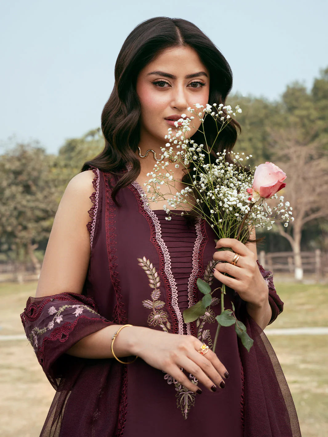 By Saminaz Lawn 3 Piece Suit – Printed Shirt, Trouser & Embroidered Dupatta (778)