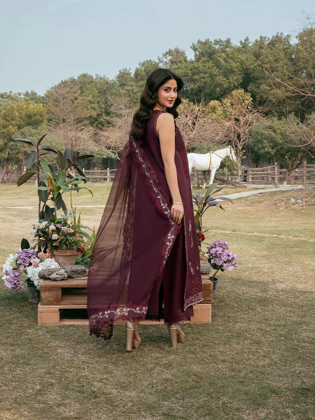 By Saminaz Lawn 3 Piece Suit – Printed Shirt, Trouser & Embroidered Dupatta (778)