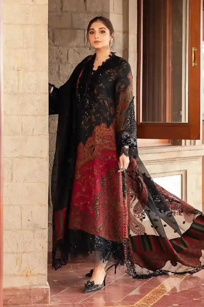 3-Piece Lawn Suit 4017 – Fully Printed Shirt, Back & Sleeves with Voile Dupatta and Organza Patch