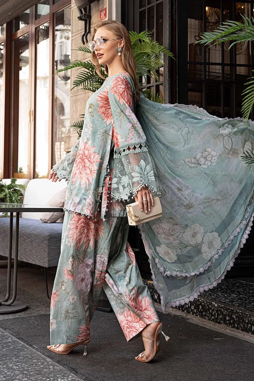 Digital Printed Lawn Zarri 3-Piece Suit 1520 with Voile Dupatta – Premium Replica Design