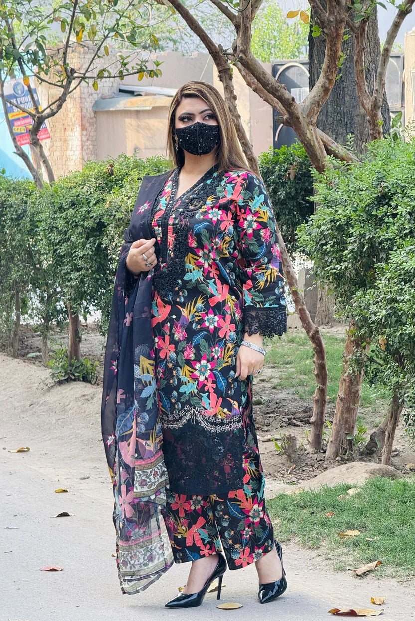 . 3PC Karandi Digital Printed Suit with Printed Dupatta & Trouser — 1707
