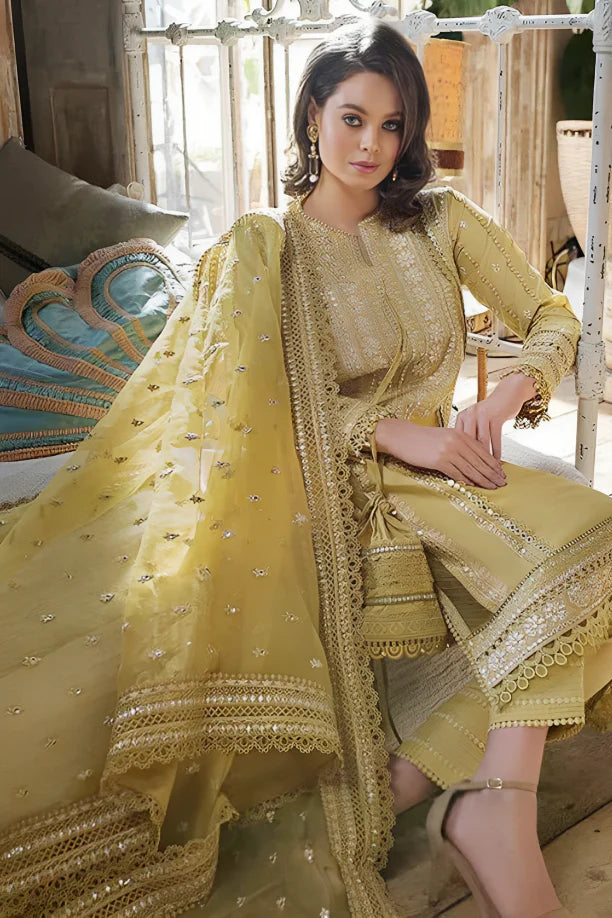 Linen 3-Piece Embroidered Suit 583 with Organza Sequins Embroidered Dupatta