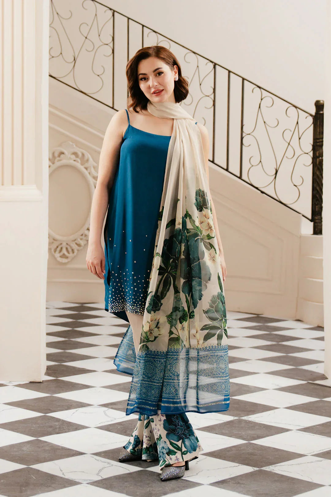 Silk 3-Piece Digitally Printed Suit 869 – Coordinated Shirt & Dupatta Print Set