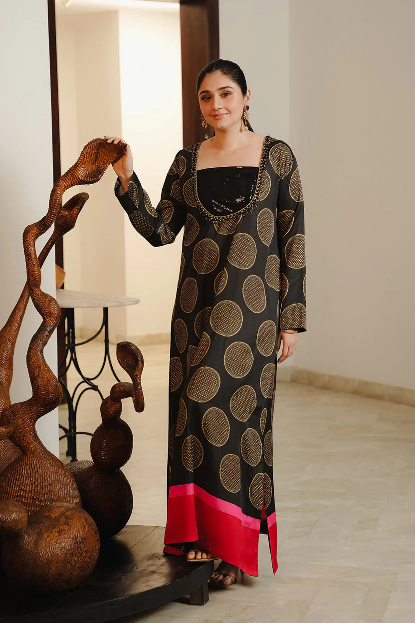 Silk 3-Piece Digitally Printed Suit 877 – Printed Shirt & Matching Dupatta with Plain Trouser