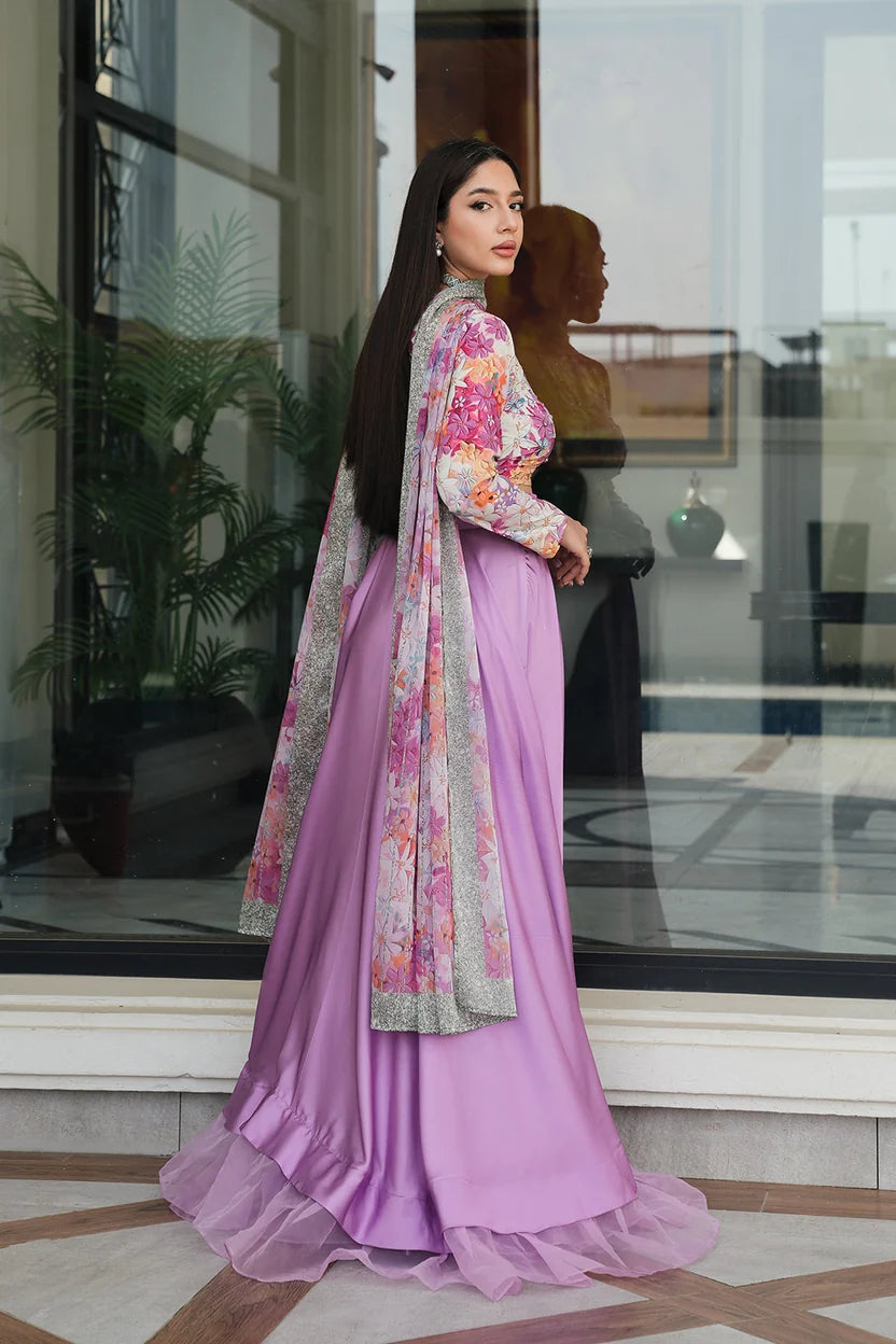 Silk 3-Piece Digitally Printed Suit 872 – Printed Shirt & Dupatta with Plain Dyed Trouser