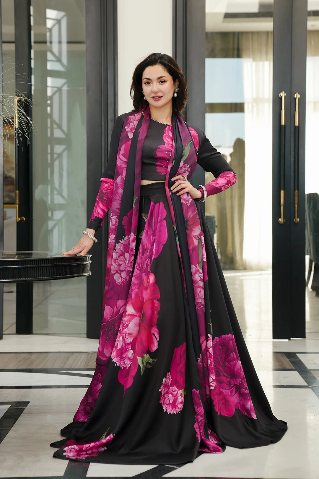 Silk 3-Piece Digitally Printed Suit 871 – Fully Printed Silk Shirt, Trouser & Dupatta