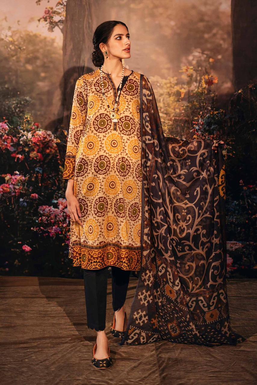 Lawn Printed 3-Piece Suit 754 with Voile Dupatta & Dyed Trouser – Summer Casual Wear