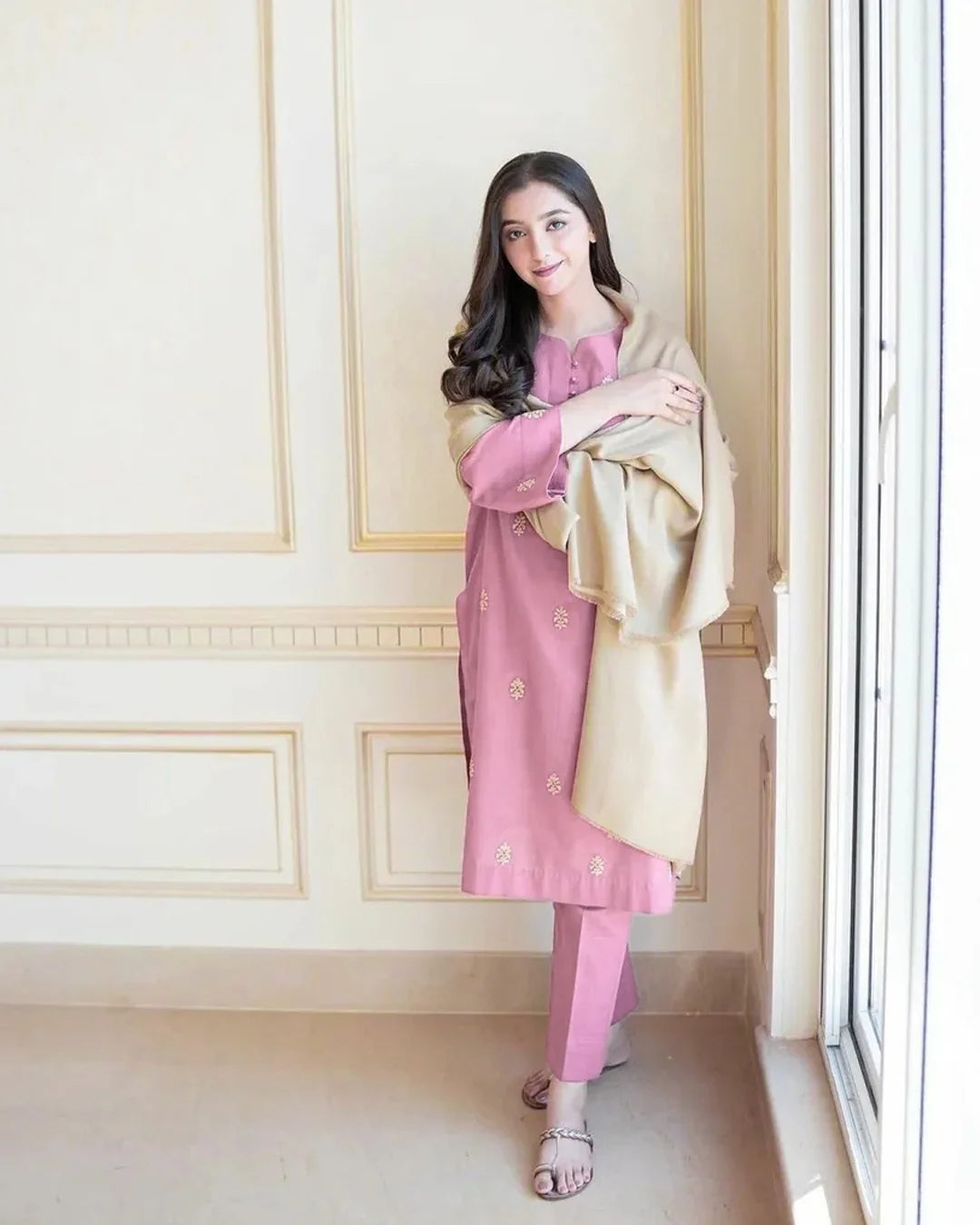 Dhanak 3-Piece Embroidered Suit 1298 with Swati Wool Shawl – Traditional Winter Wear