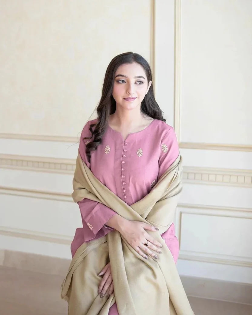 Dhanak 3-Piece Embroidered Suit 1298 with Swati Wool Shawl – Traditional Winter Wear