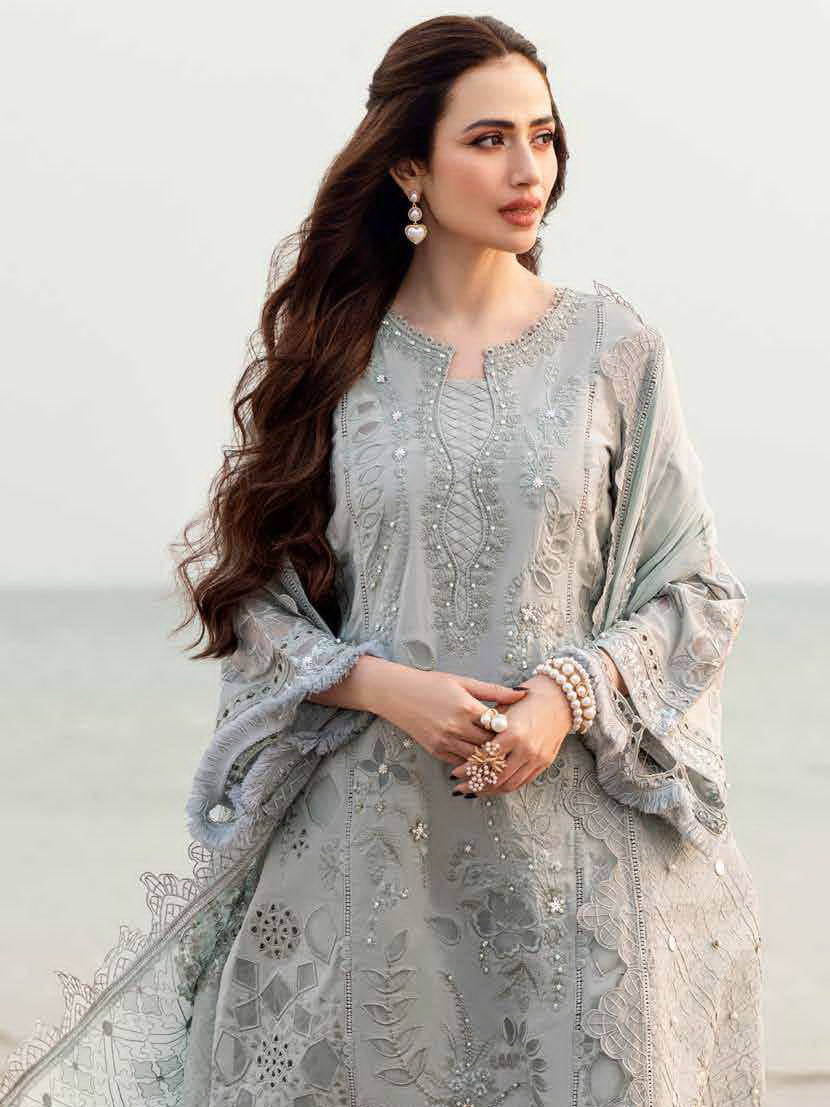 Captivating Laser Cut Embroidered Lawn 3-Piece Suit with Khadi Net Embroidered Dupatta – 5401