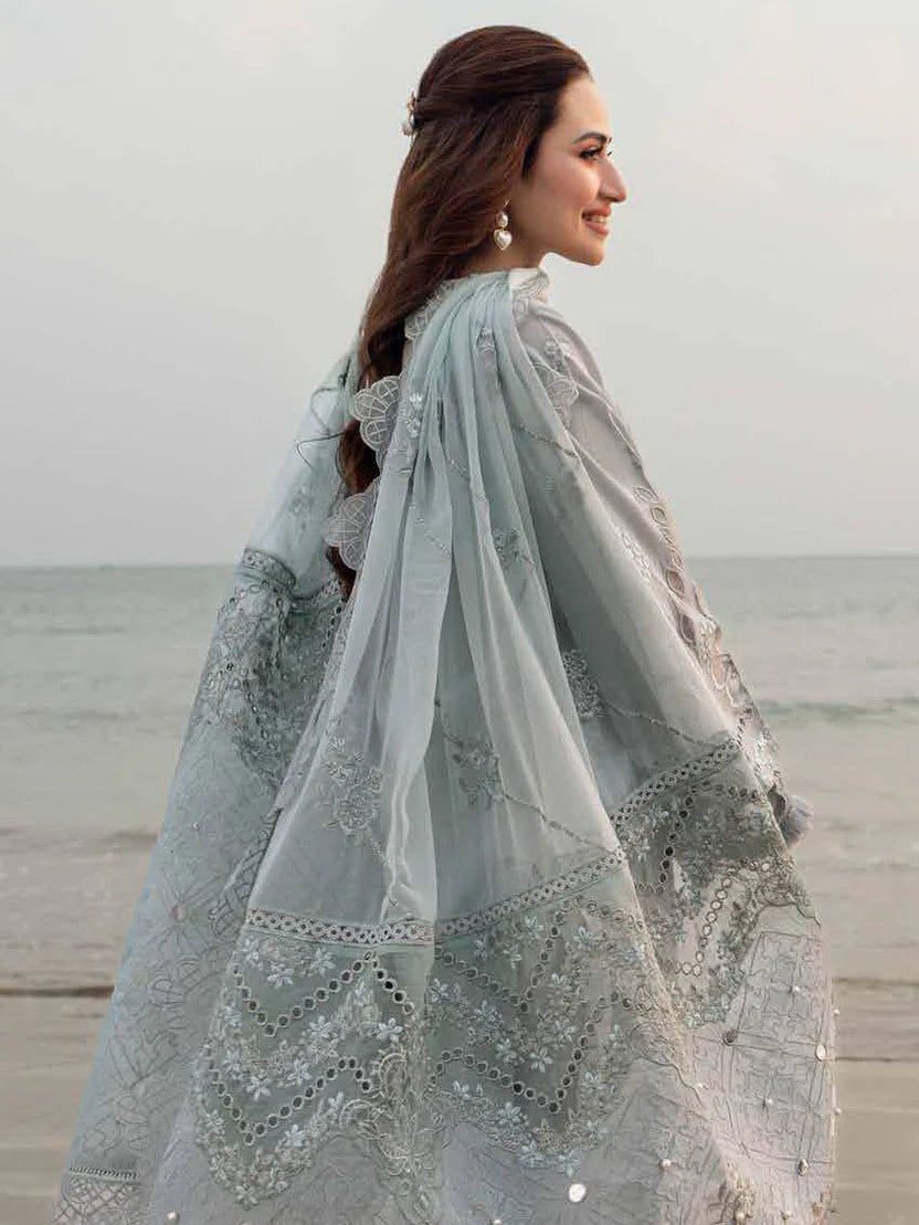 Captivating Laser Cut Embroidered Lawn 3-Piece Suit with Khadi Net Embroidered Dupatta – 5401