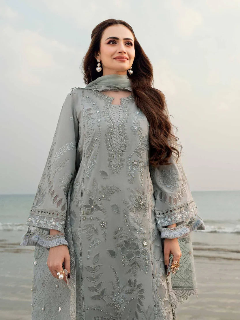 Captivating Laser Cut Embroidered Lawn 3-Piece Suit with Khadi Net Embroidered Dupatta – 5401