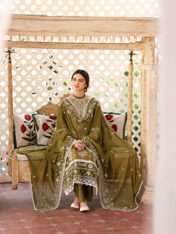 Refined Embroidered Lawn 3-Piece Suit with Organza Embroidered Dupatta – 5211