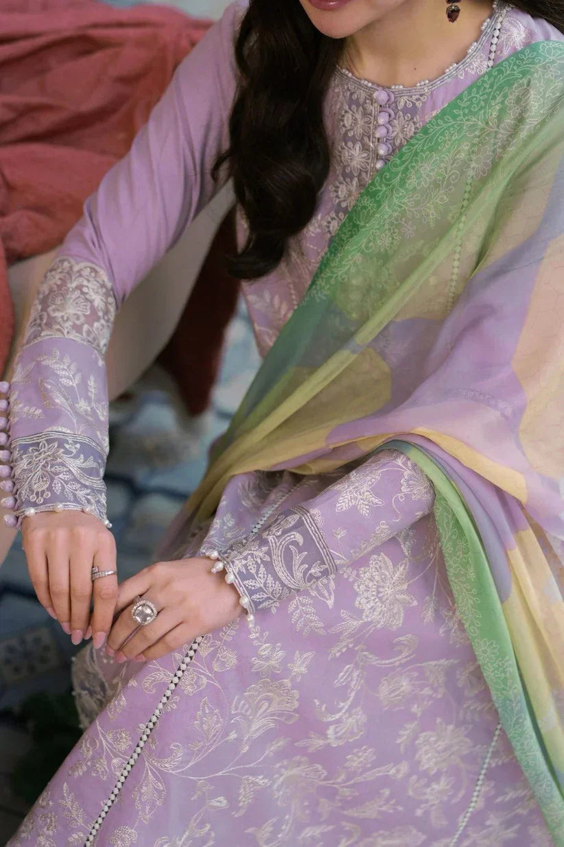 Dhanak 3-Piece Embroidered Suit 3307 with Organza Neckline & Digital Printed Wool Shawl