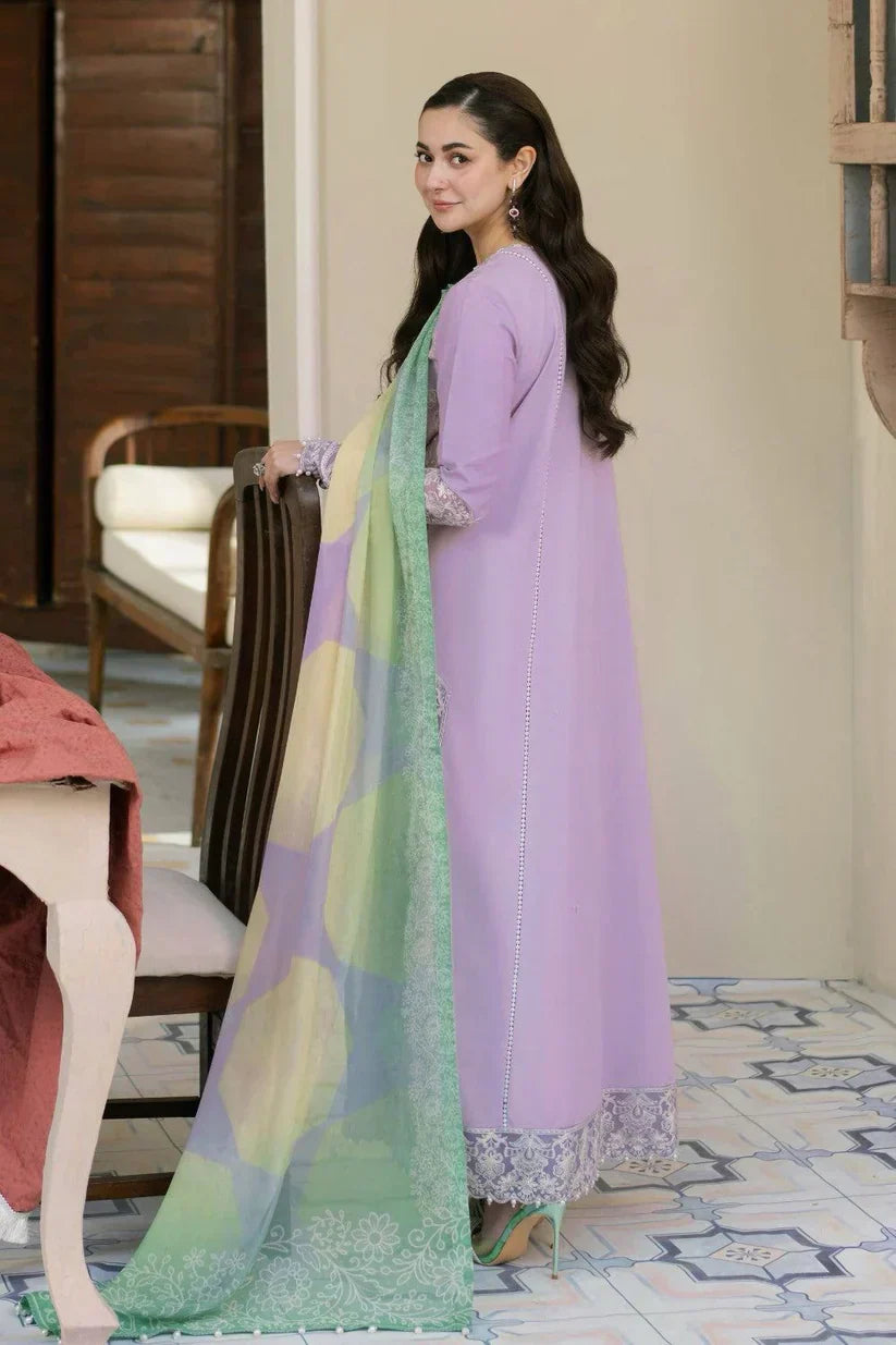 Dhanak 3-Piece Embroidered Suit 3307 with Organza Neckline & Digital Printed Wool Shawl