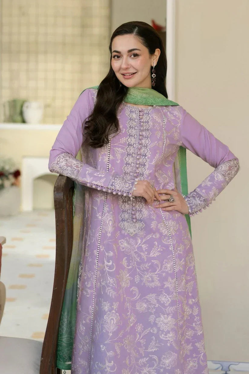 Dhanak 3-Piece Embroidered Suit 3307 with Organza Neckline & Digital Printed Wool Shawl
