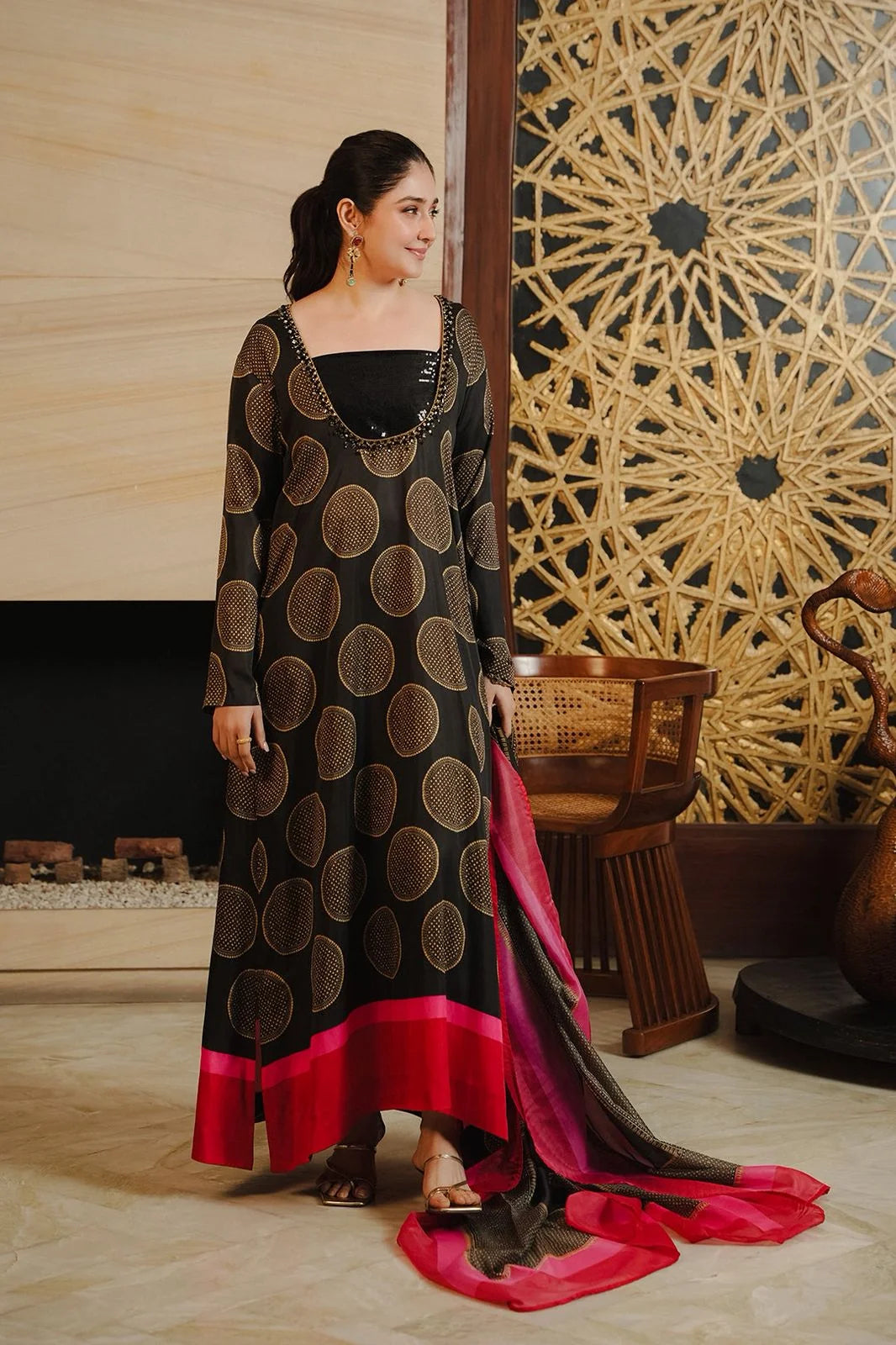 Silk 3-Piece Digitally Printed Suit 877 – Printed Shirt & Matching Dupatta with Plain Trouser